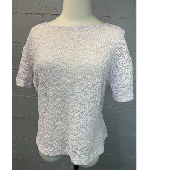 Vintage 1980s Stretch Lace T-shirt Pale Lavender Large - Picture 3 of 8